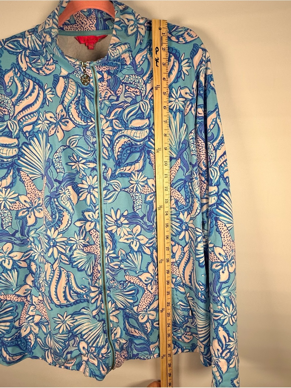 Lilly Pulitzer Leona Zip Up Jacket Pockets Blue Nautical Floral XXL - Picture 11 of 12